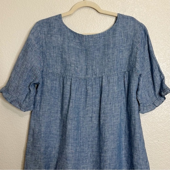 Sanctuary 100% Linen Chambray Lace Up Ruffled Sleeves Top, Sz Large - Picture 8 of 12